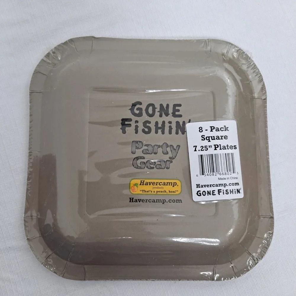 Gone Fishing Party Plates 7.25 Inch Square 8 Count